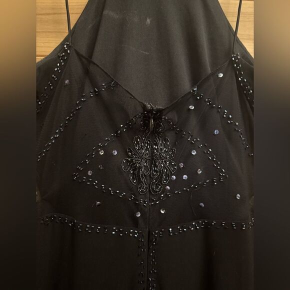 Vintage DJ Nights Size Medium Black High Neck Butterfly Moth Beaded Prom Gown - Picture 7 of 12